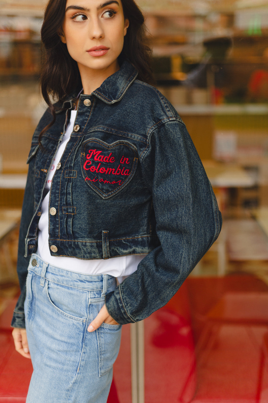 Made In Colombia Mi Amor Embroidered Denim Jacket