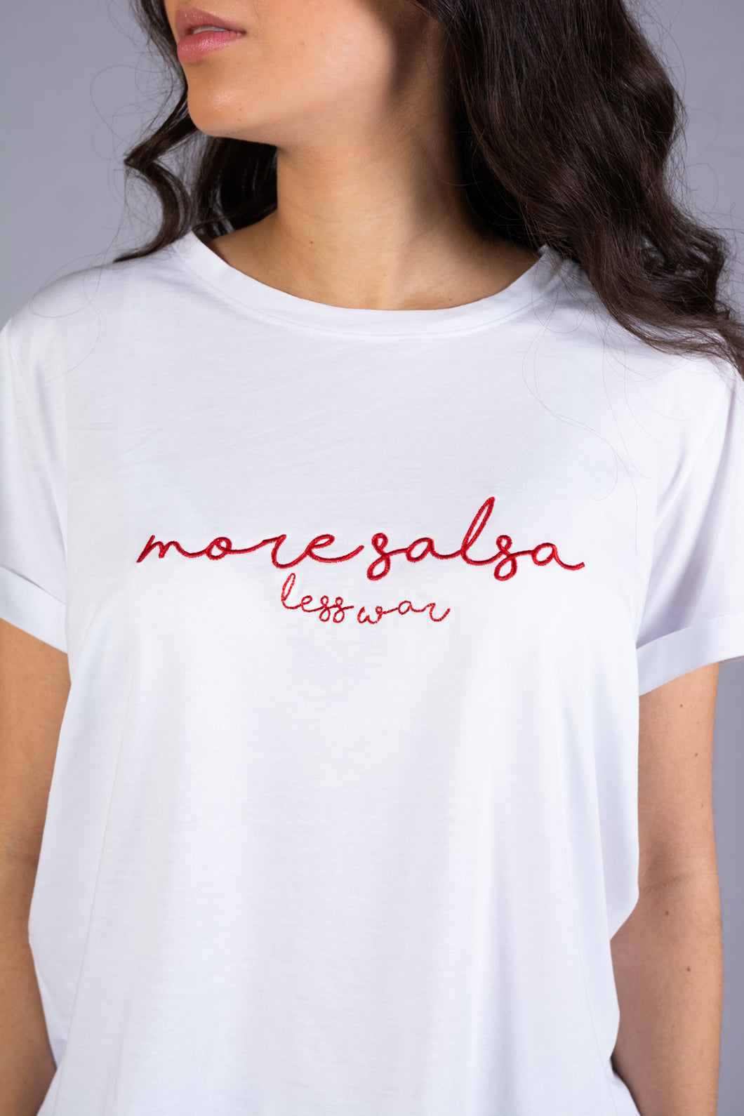More Salsa Less War Embroidered Oversized Tee